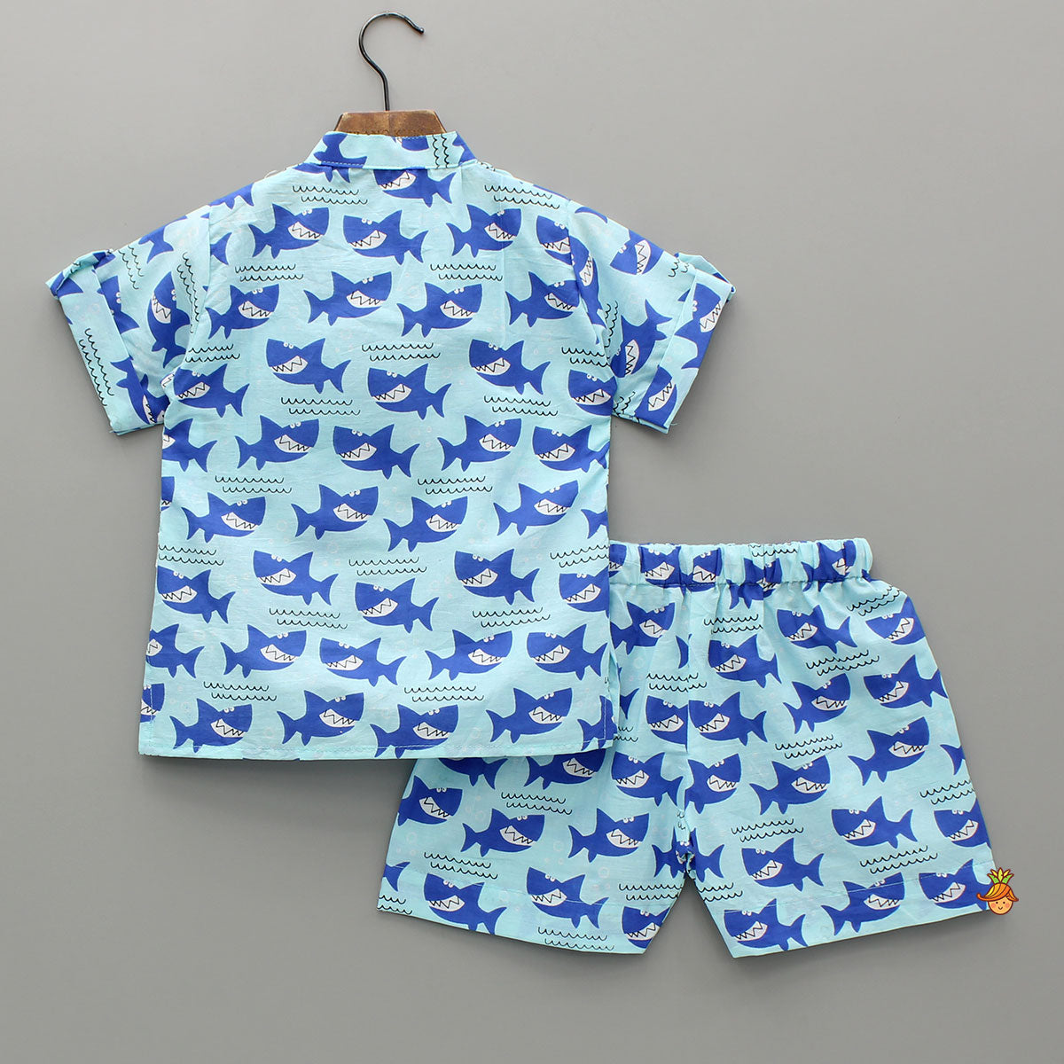 Blue Fish Printed Shirt And Shorts