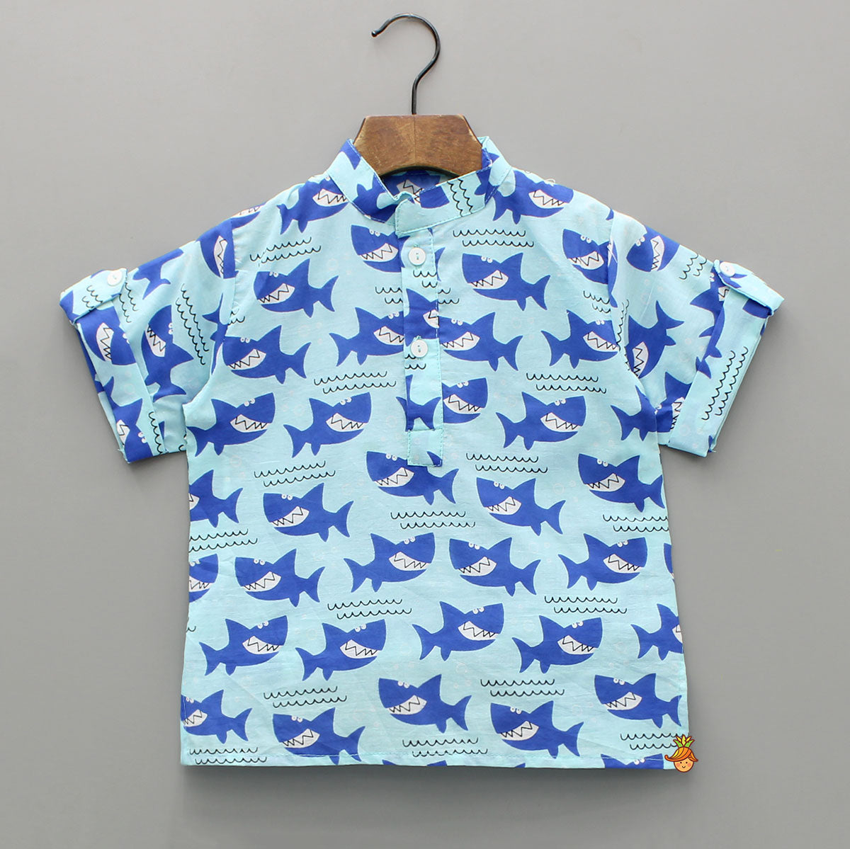 Blue Fish Printed Shirt And Shorts