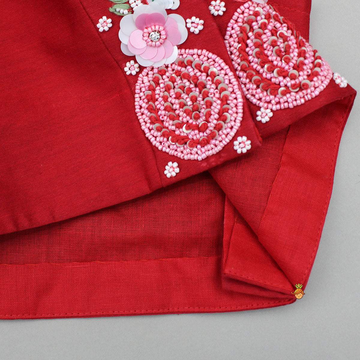 Red Kurti With Embroidered Shoulder Flap Jacket