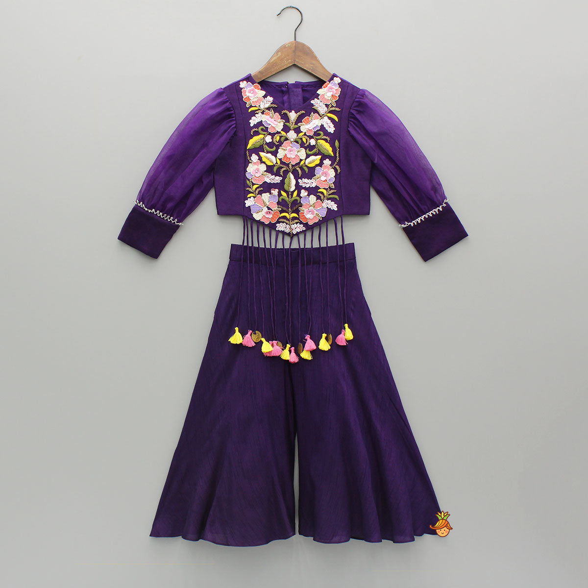 Purple Embroidered Top And Flared Palazzo