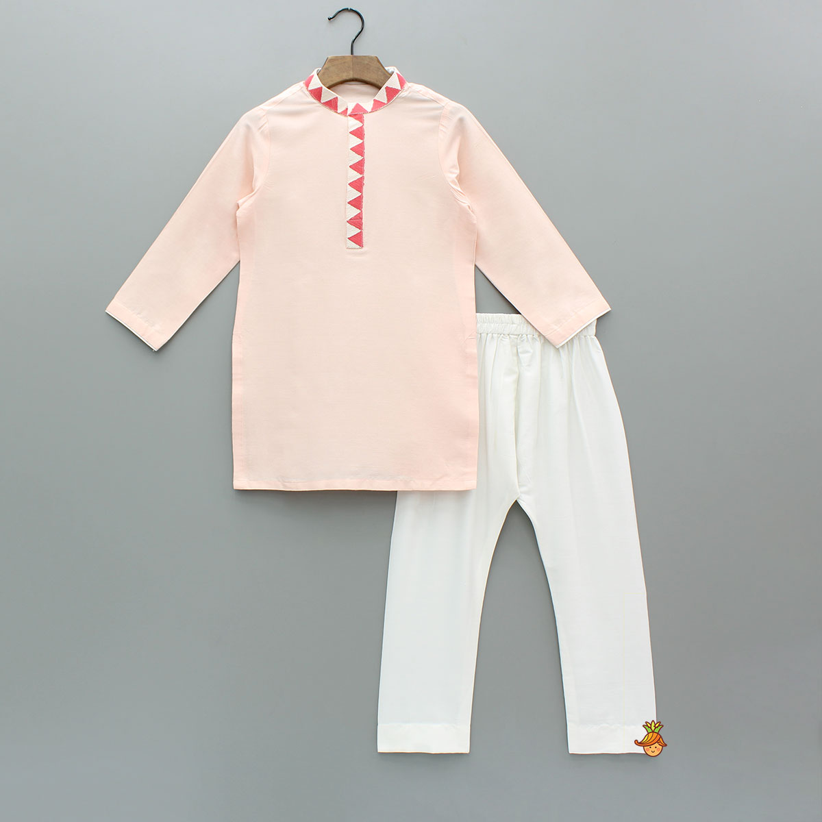 Peach Embroidered Kurta With Printed Jacket And Pyjama