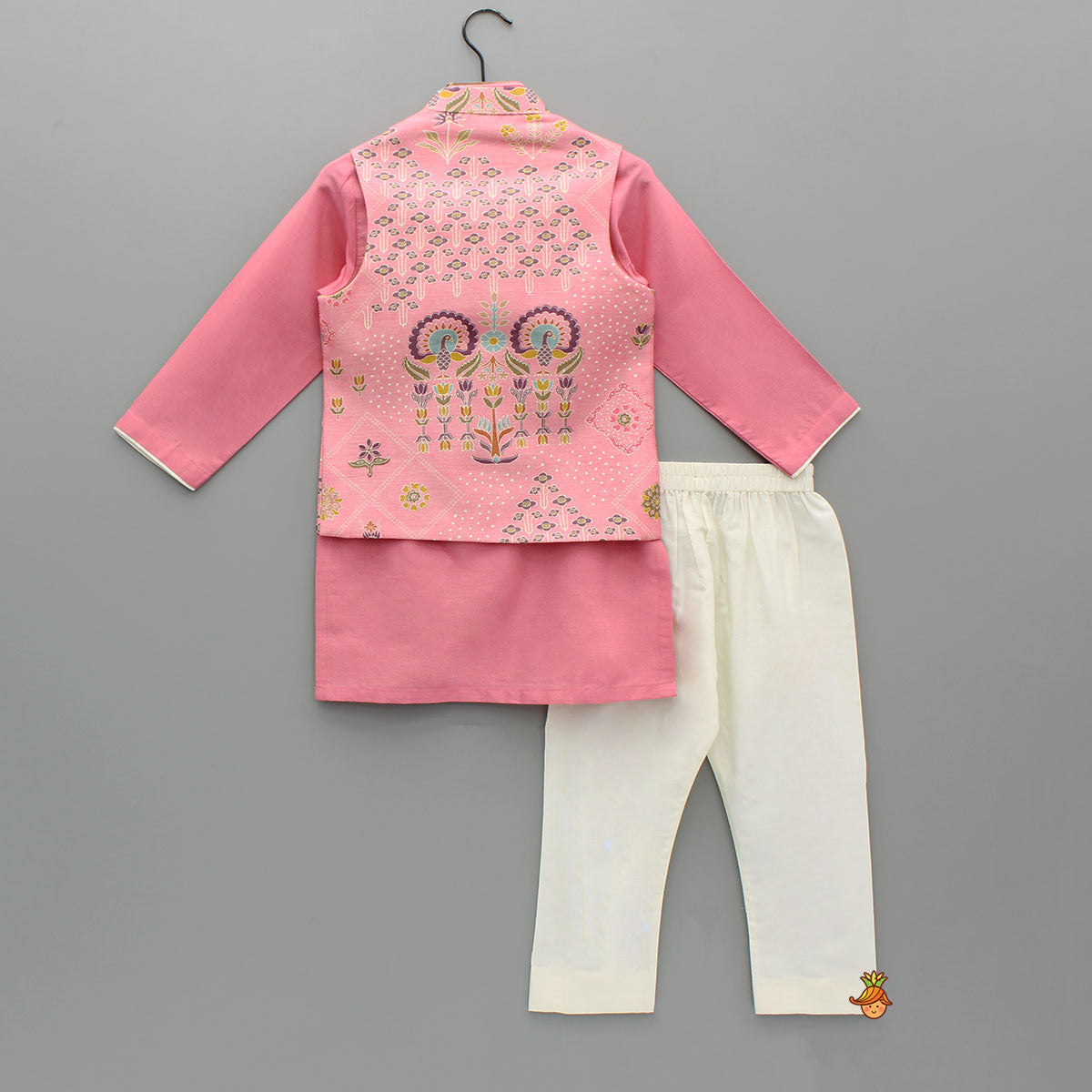 Pink Kurta With Printed Jacket And Pyjama