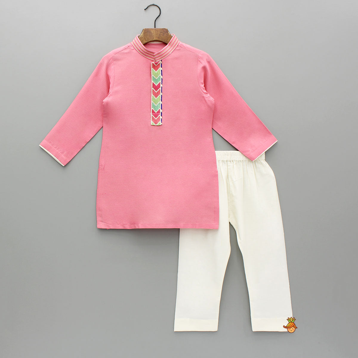 Pink Kurta With Printed Jacket And Pyjama