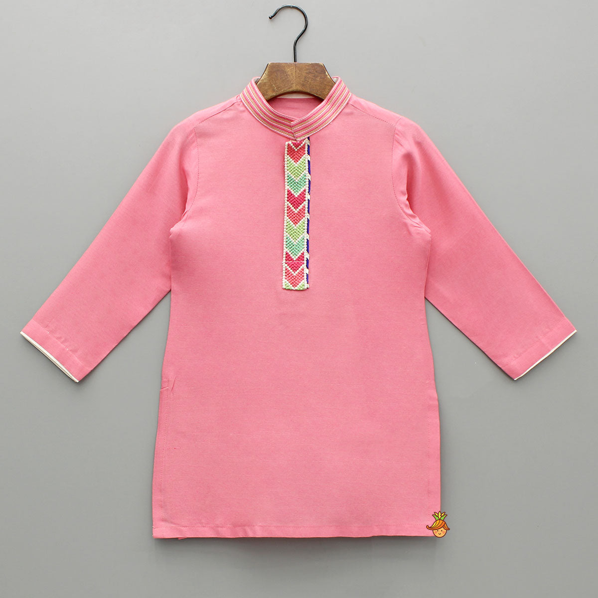 Pink Kurta With Printed Jacket And Pyjama