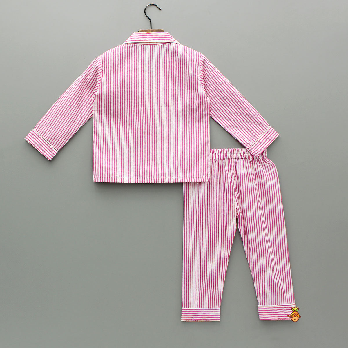 Pink And White Stripe Notch Collar Sleepwear