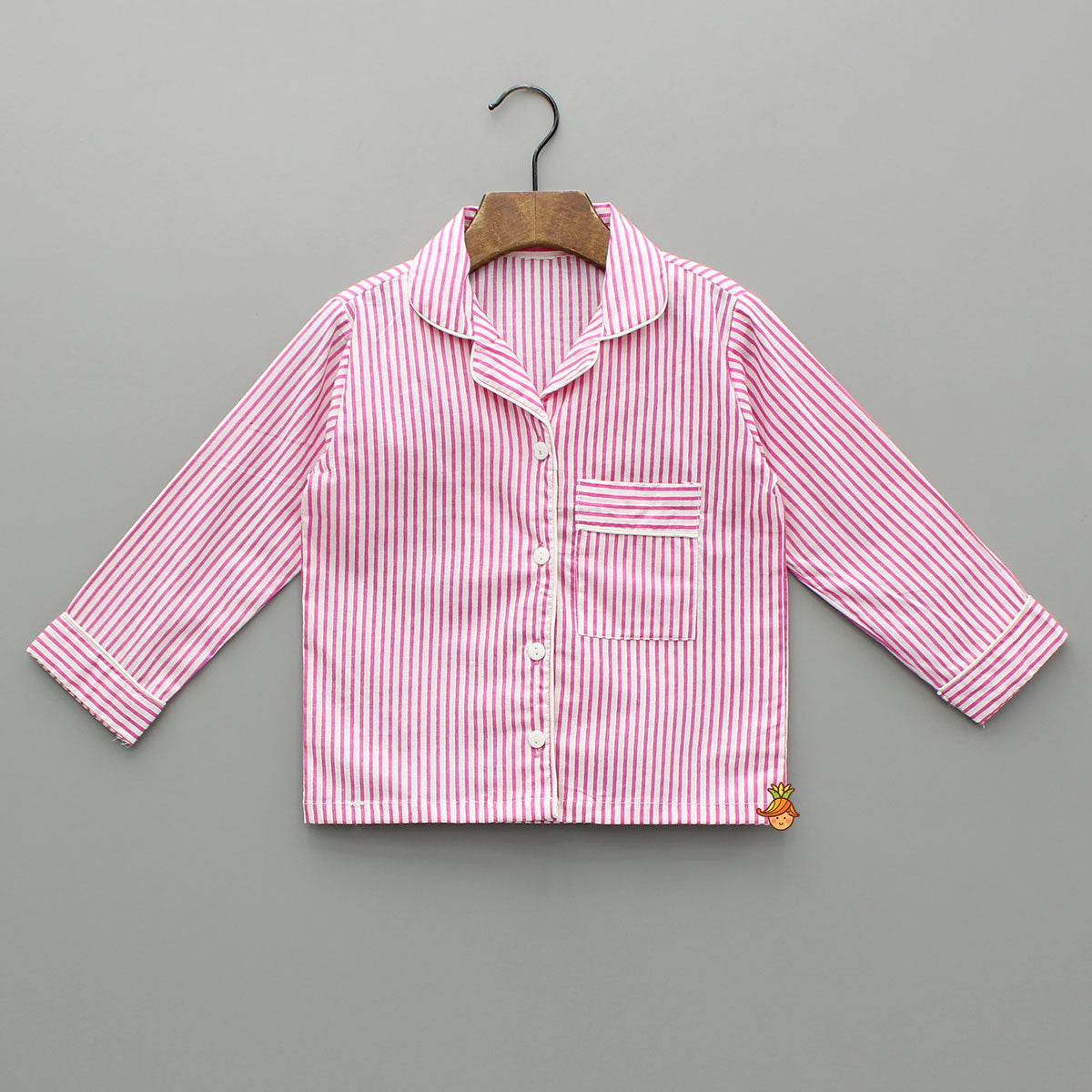 Pink And White Stripe Notch Collar Sleepwear