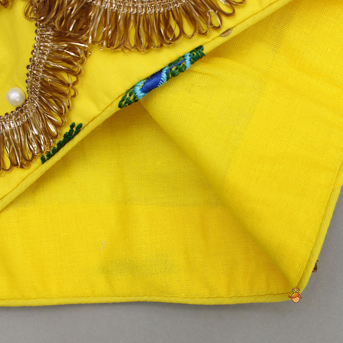 Yellow Embroidered Embellished Halter Neck Top And Lehenga With Head Band