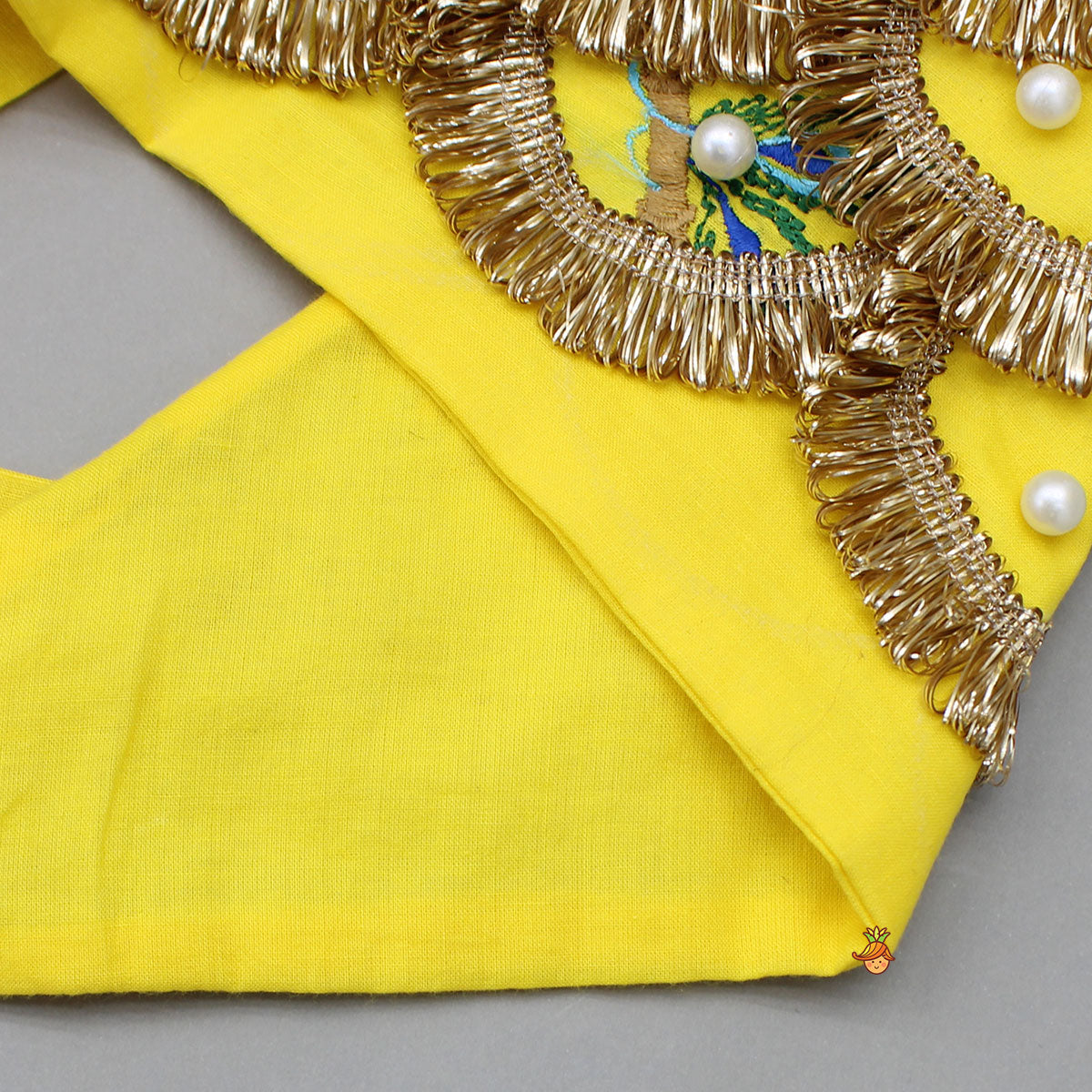 Yellow Embroidered Embellished Halter Neck Top And Lehenga With Head Band