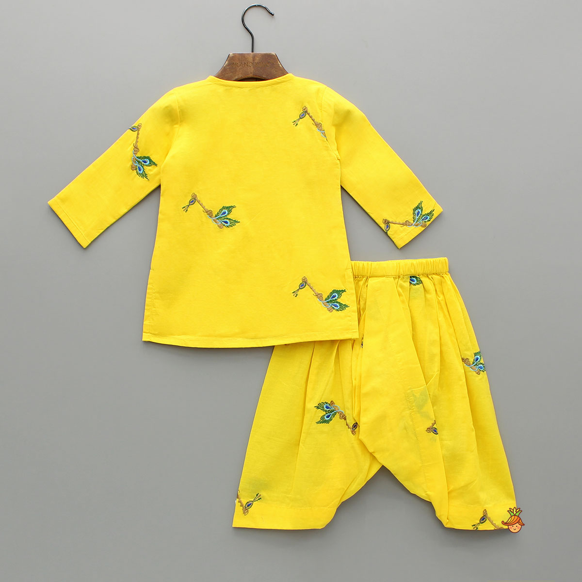 Yellow Embroidered Kurta And Dhoti Style Pant With Head Band