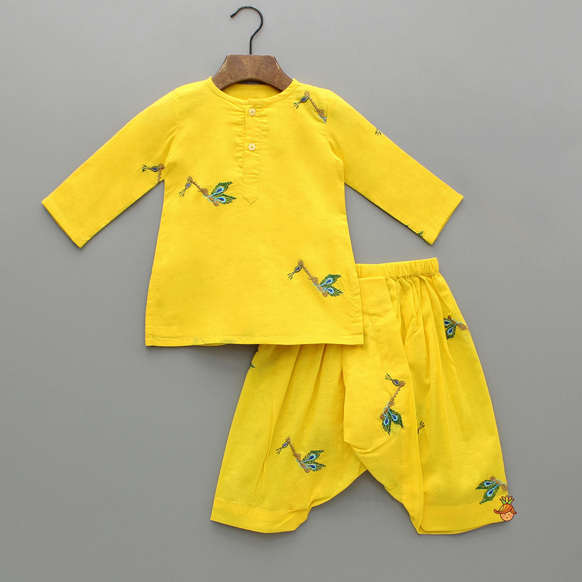 Yellow Embroidered Kurta And Dhoti Style Pant With Head Band