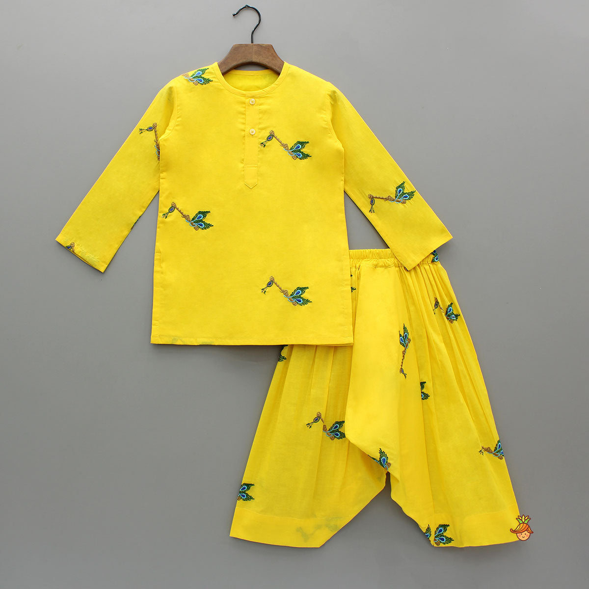 Yellow Embroidered Kurta And Dhoti Style Pant With Head Band