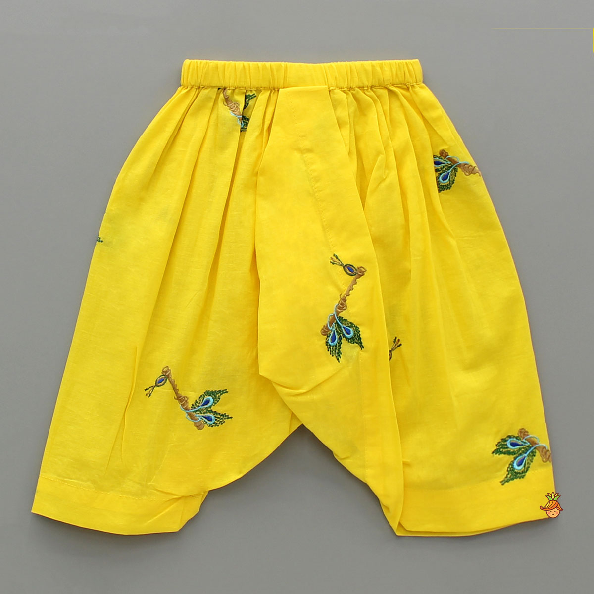 Yellow Embroidered Kurta And Dhoti Style Pant With Head Band