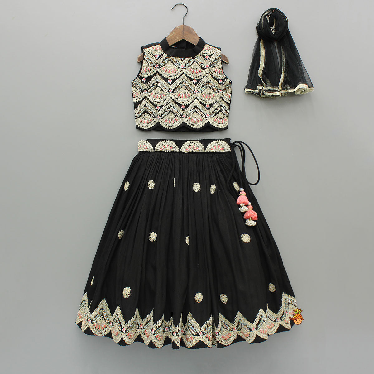 Black Embroidered Top And Lehenga With Dupatta