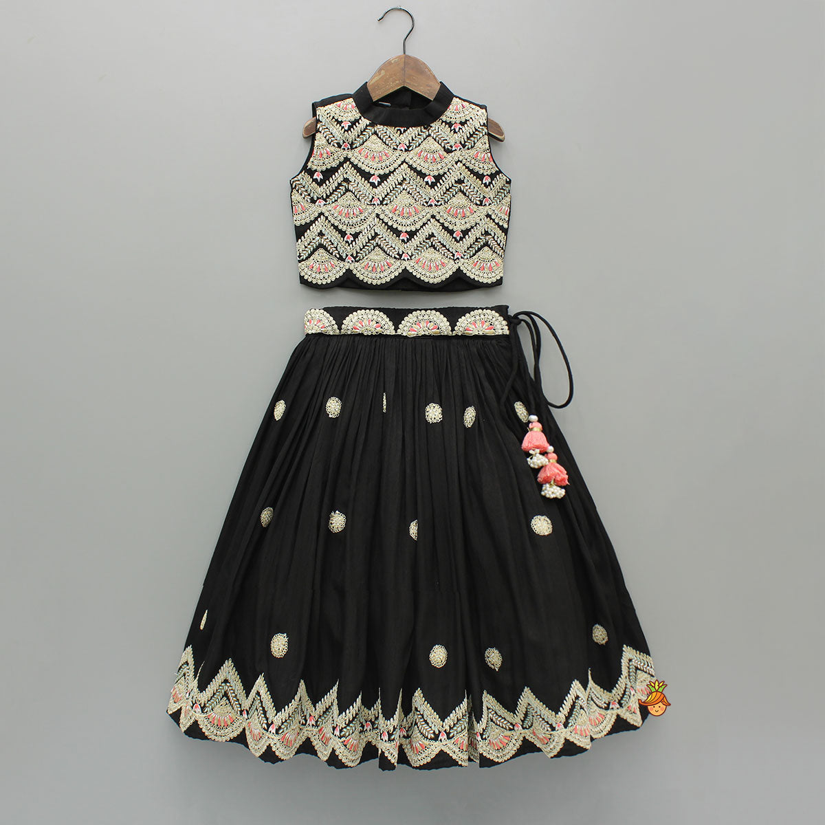 Black Embroidered Top And Lehenga With Dupatta