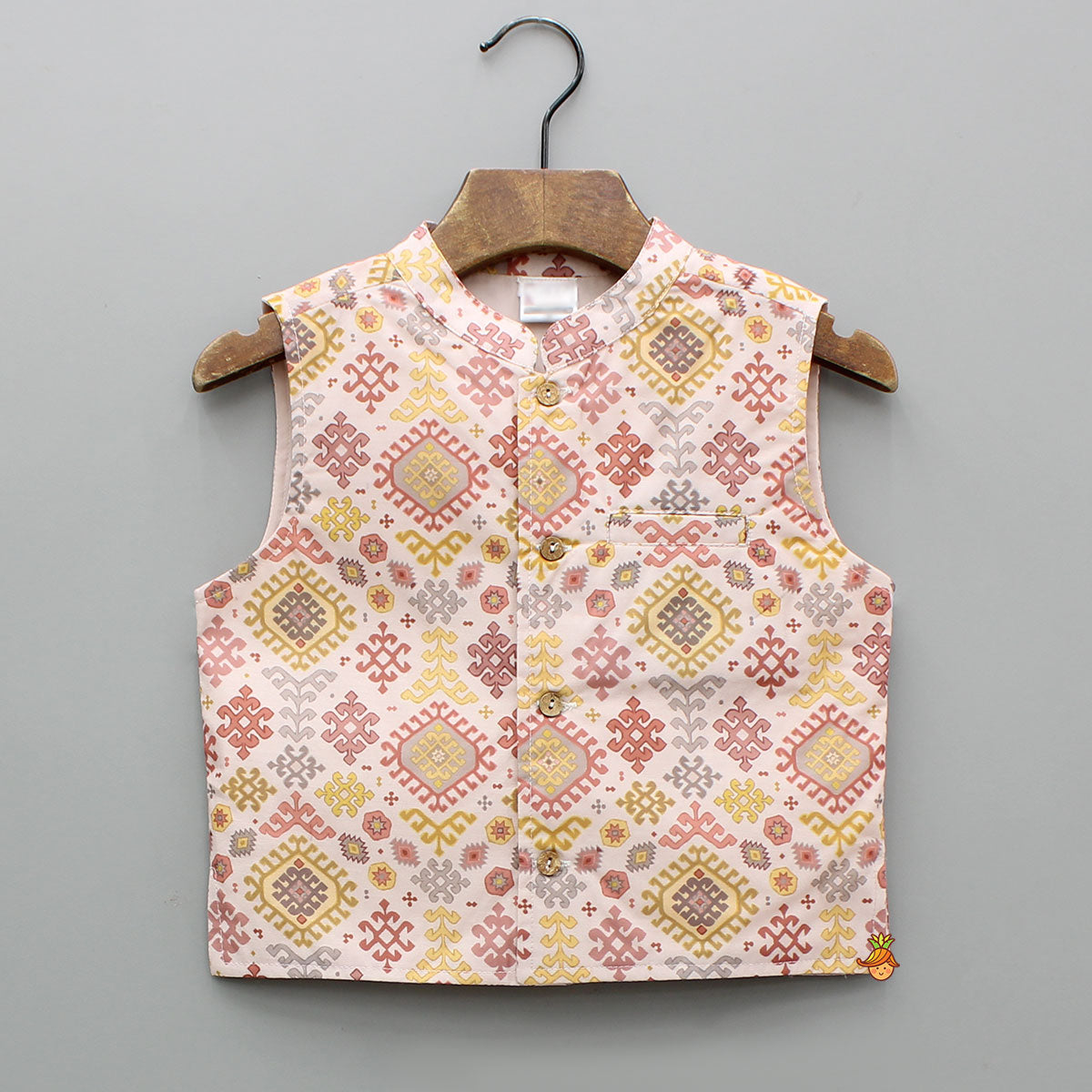Printed Silk Kurta With Multicolor Printed Jacket And Pyjama