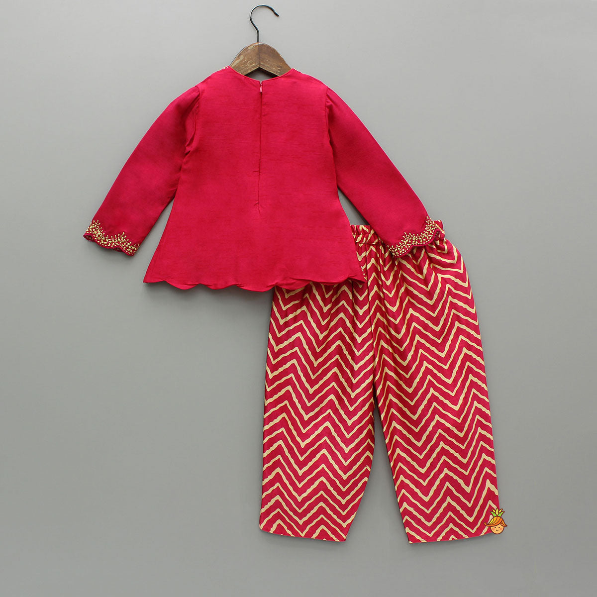 Pink Embroidered High-Low Top With Printed Dhoti