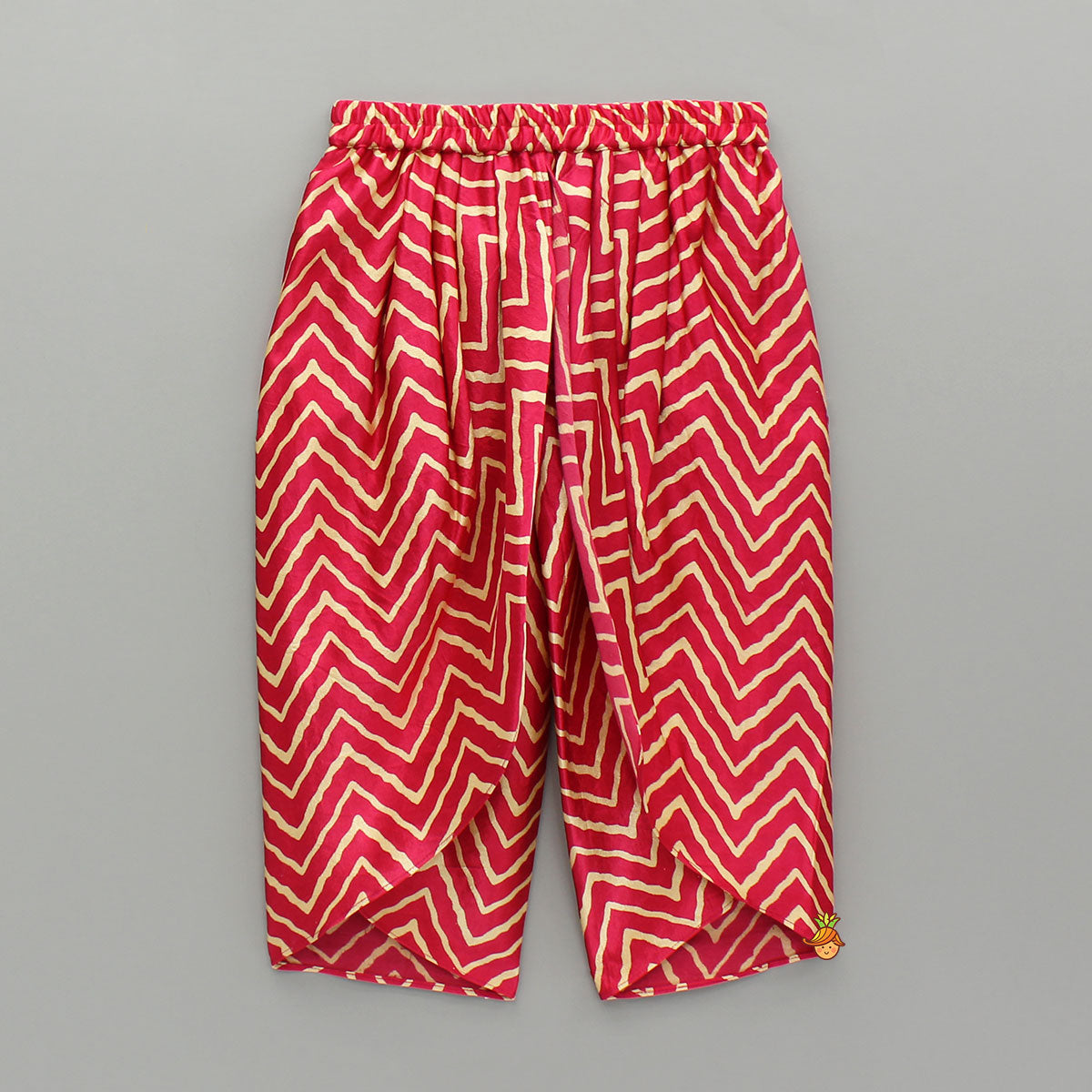 Pink Embroidered High-Low Top With Printed Dhoti