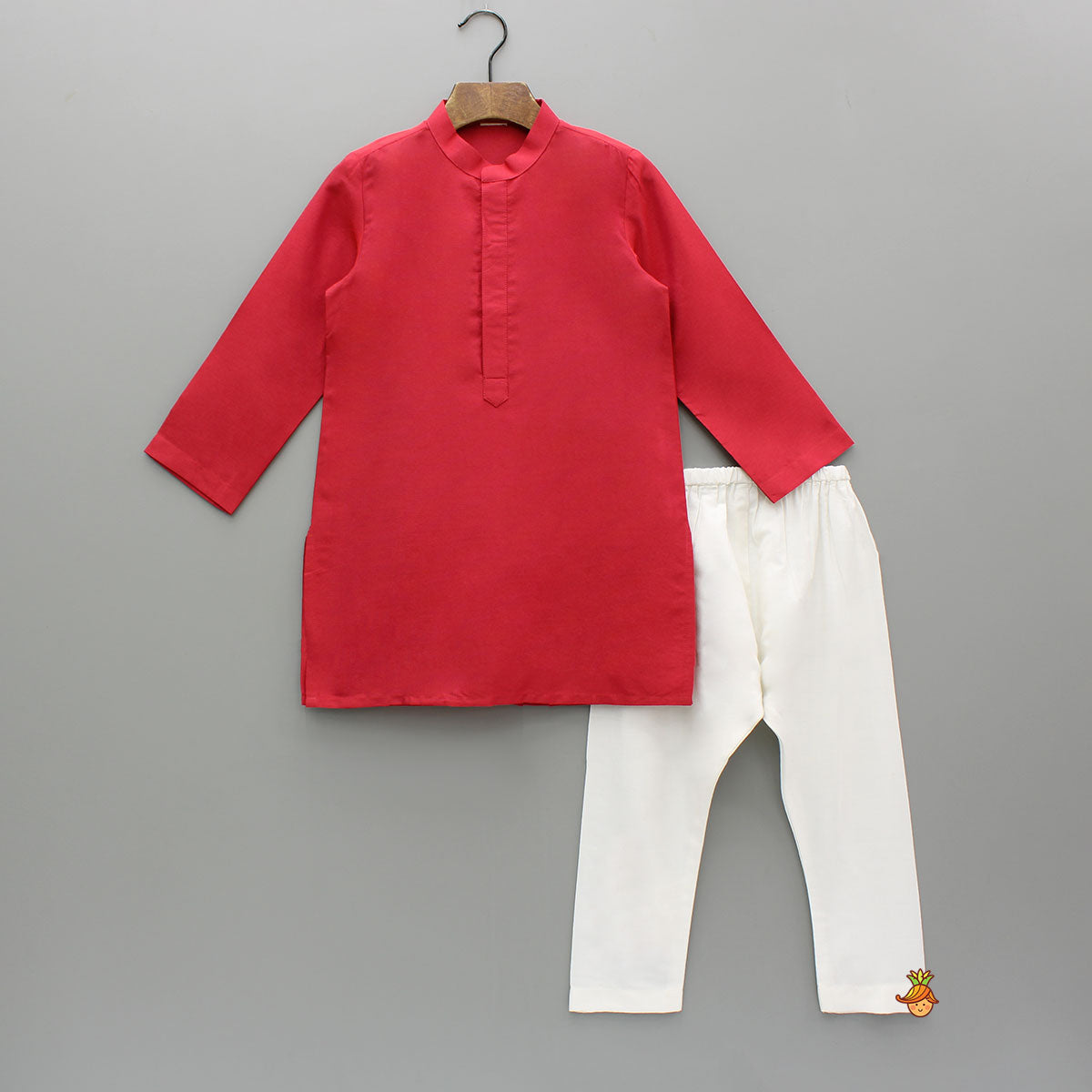 Red Kurta With Multicolor Embroidered Jacket And Pyjama