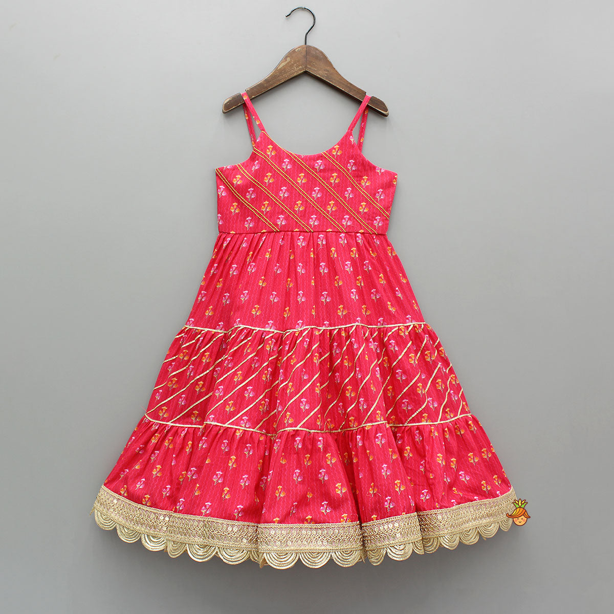 Pink Printed And Embellished Strappy Kurti With Embroidered Jacket