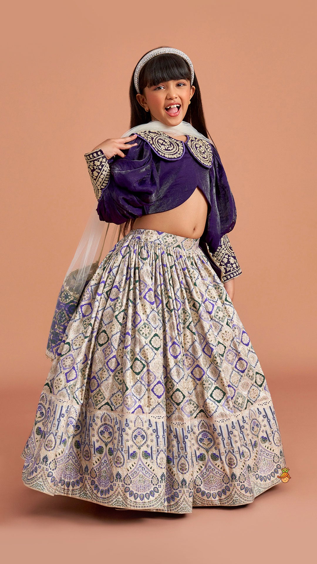 Purple Embroidered Top And Lehenga With Pouch And Dupatta