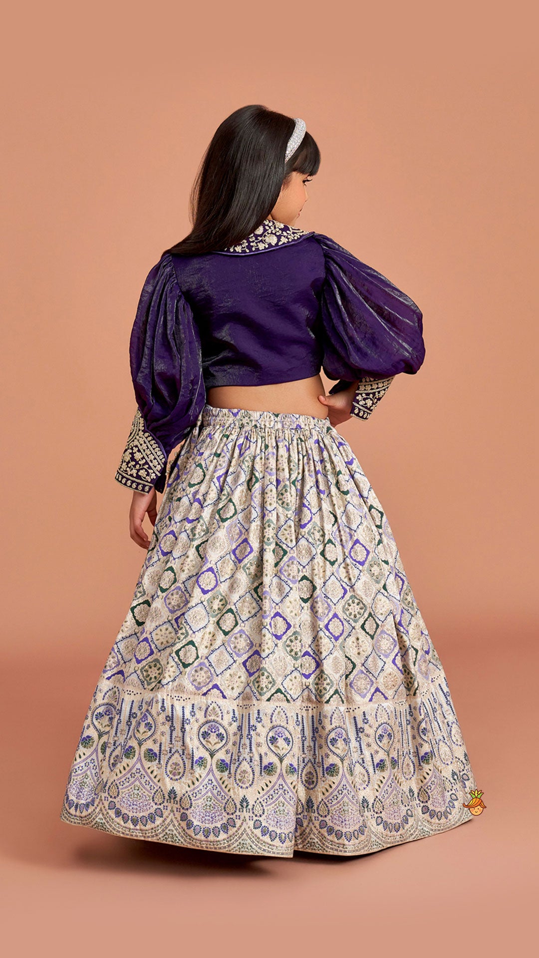 Purple Embroidered Top And Lehenga With Pouch And Dupatta