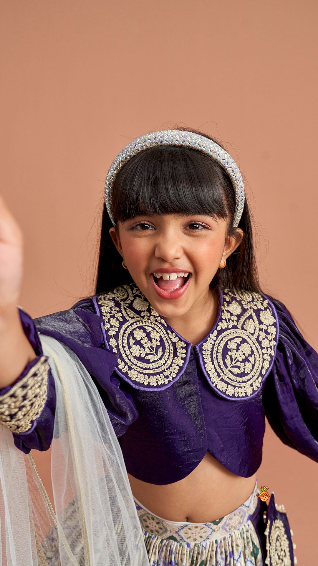 Purple Embroidered Top And Lehenga With Pouch And Dupatta