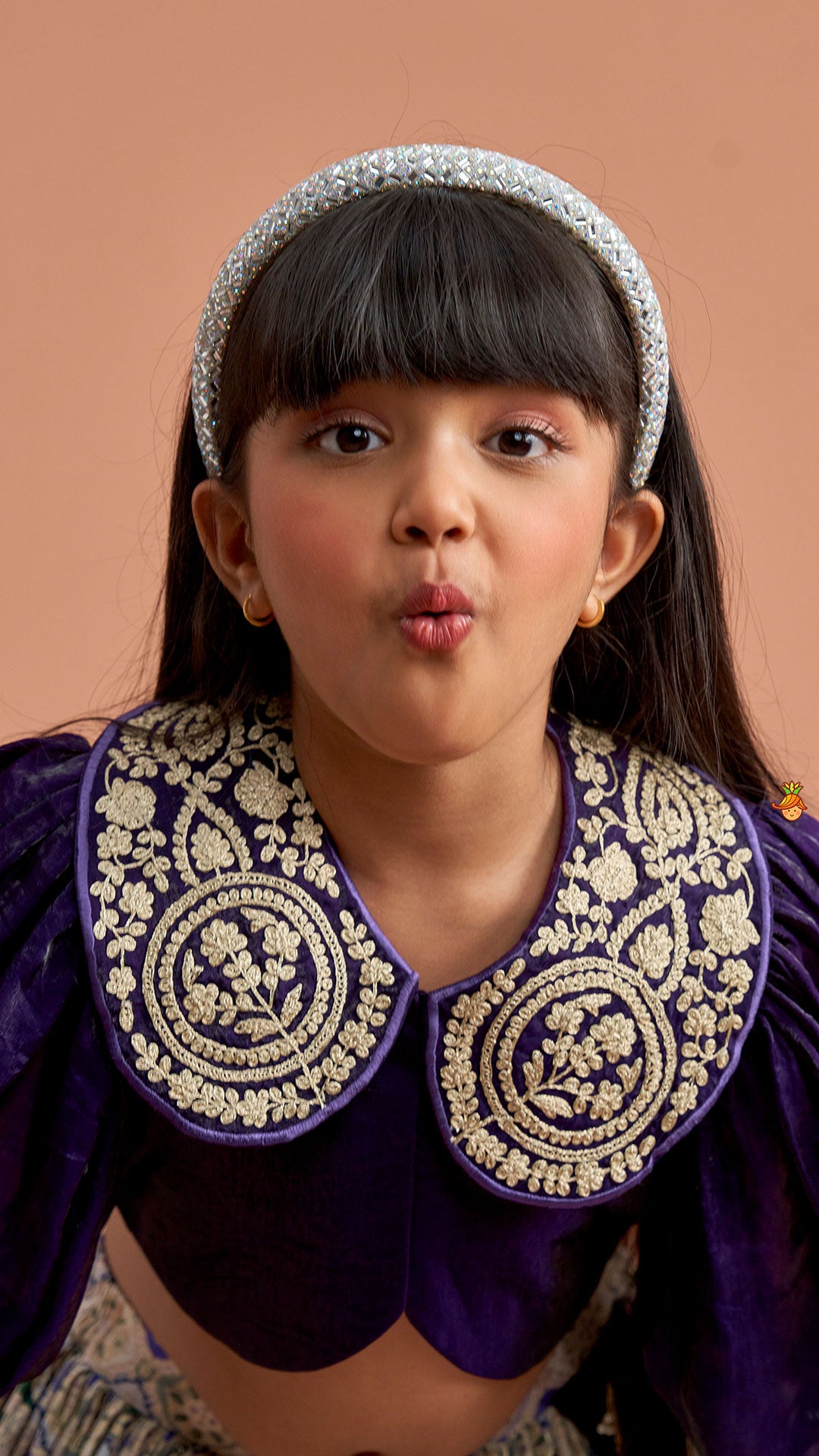Purple Embroidered Top And Lehenga With Pouch And Dupatta