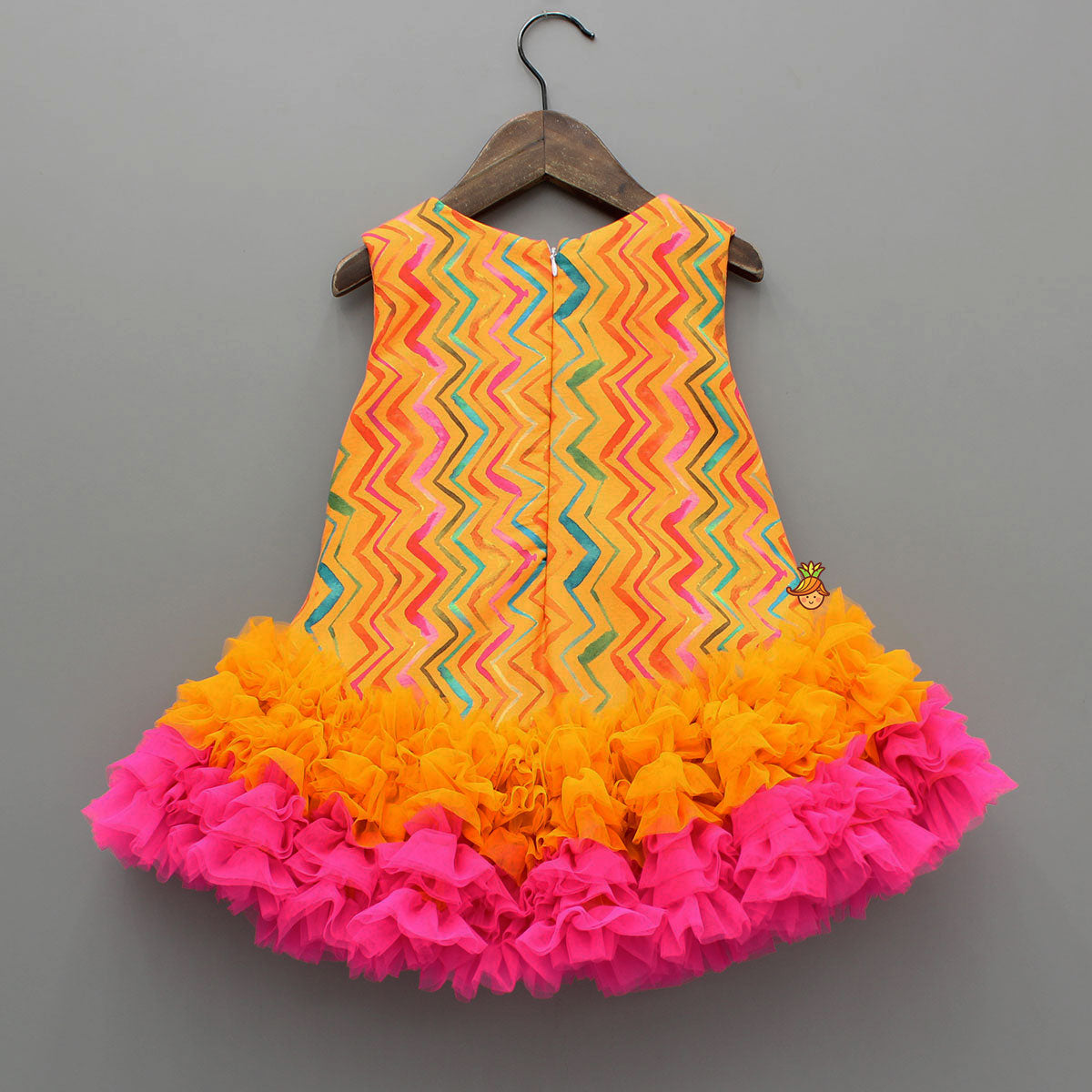 Orange Printed Ruffle Detailed Dress