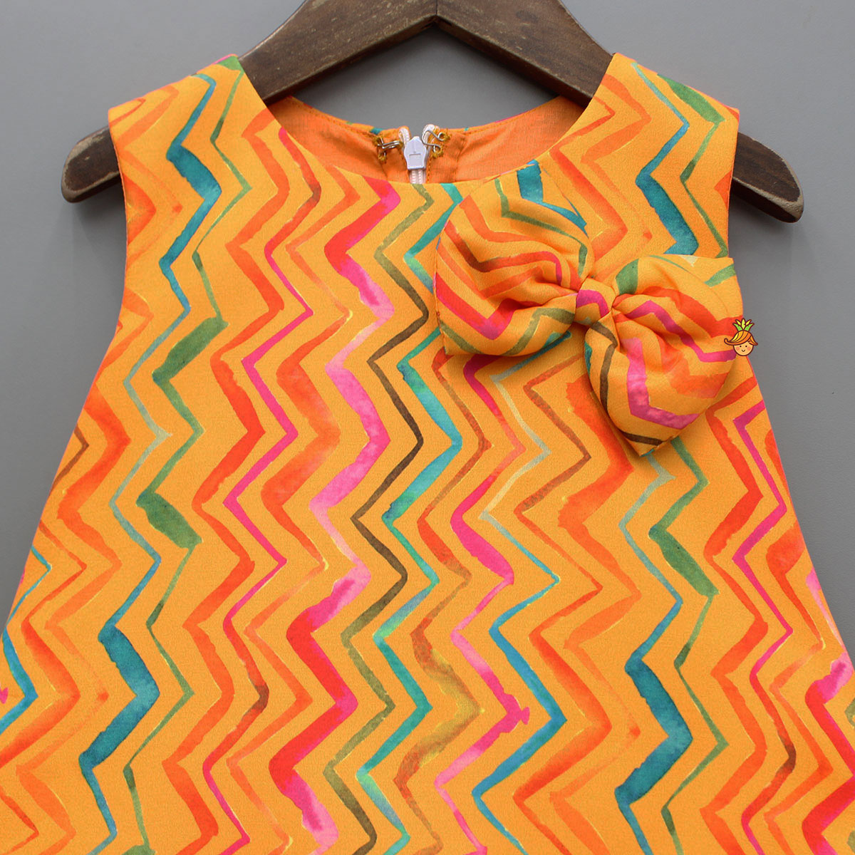 Orange Printed Ruffle Detailed Dress