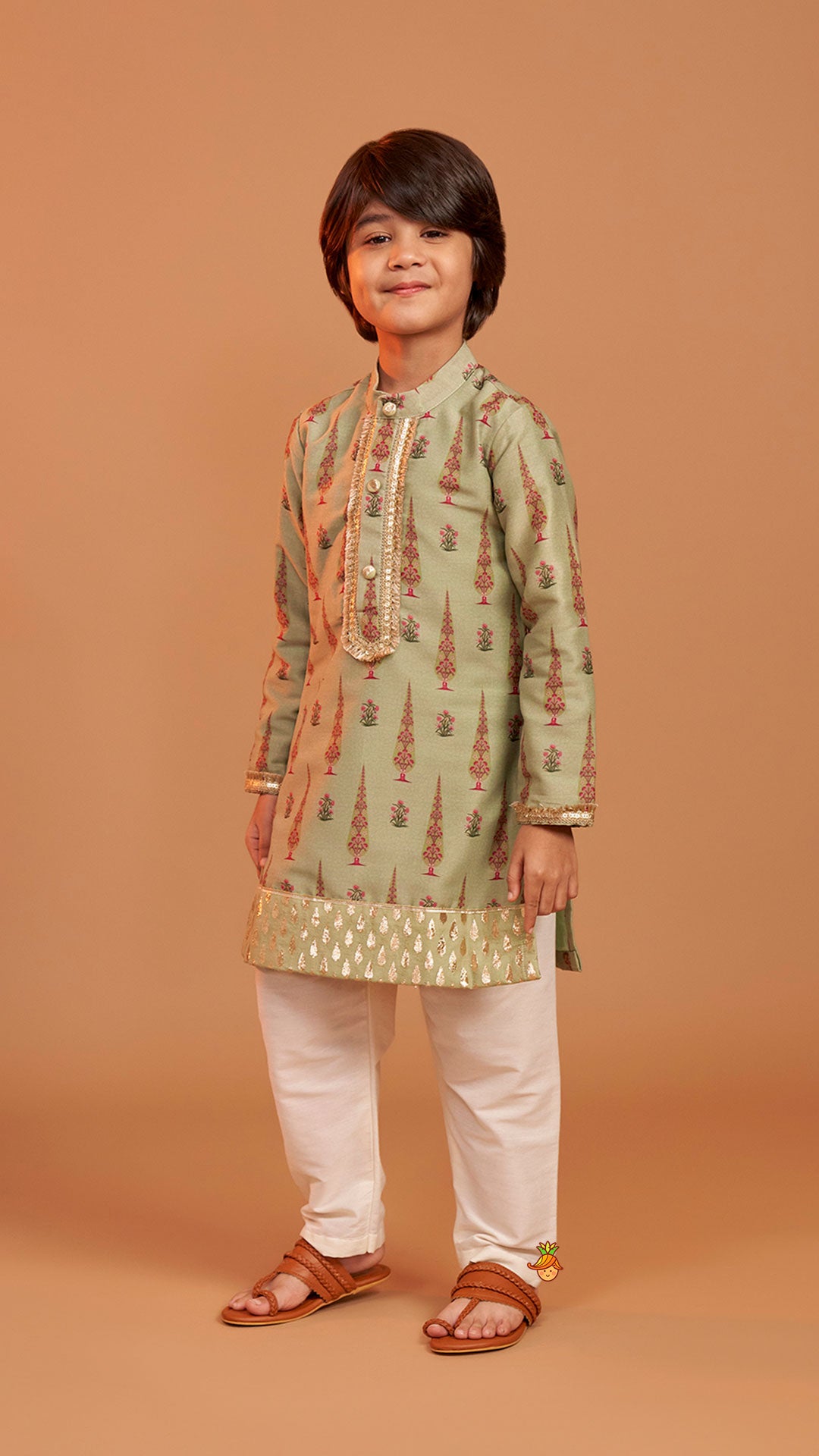 Green Printed Kurta And Pyjama