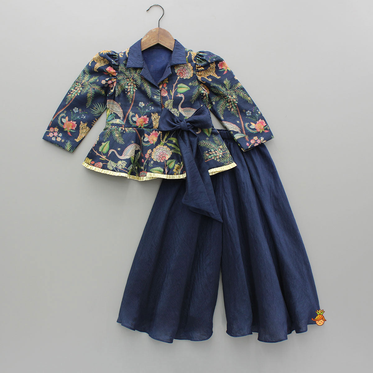 Multicolour Printed Jacket Style Peplum Top And Flared Palazzo