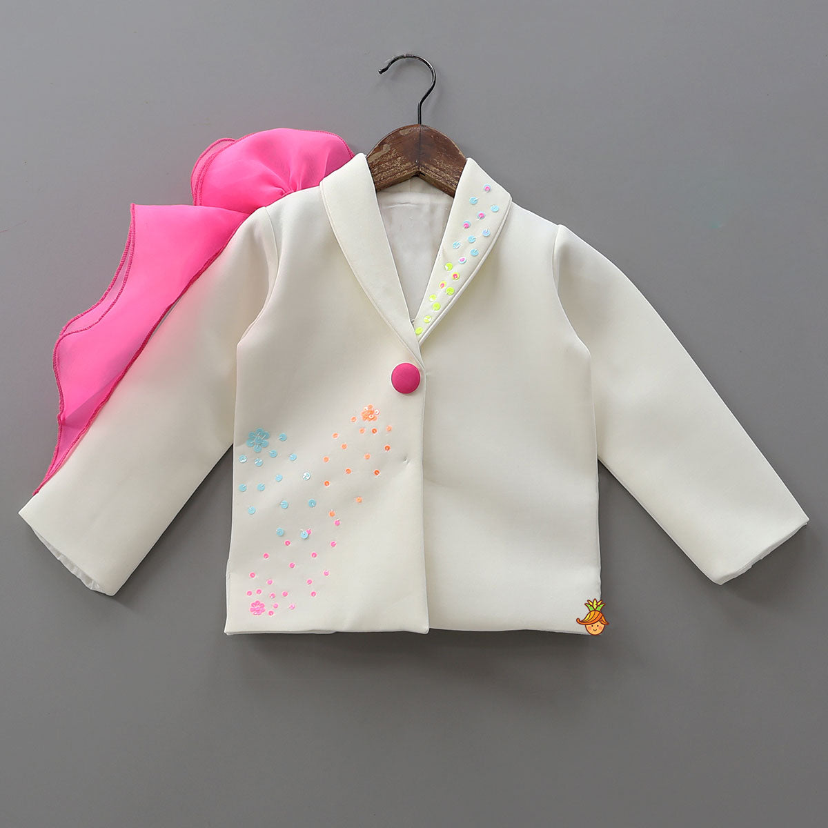 Embellished Blazer Style Top With Pant And Bow Hair Clip