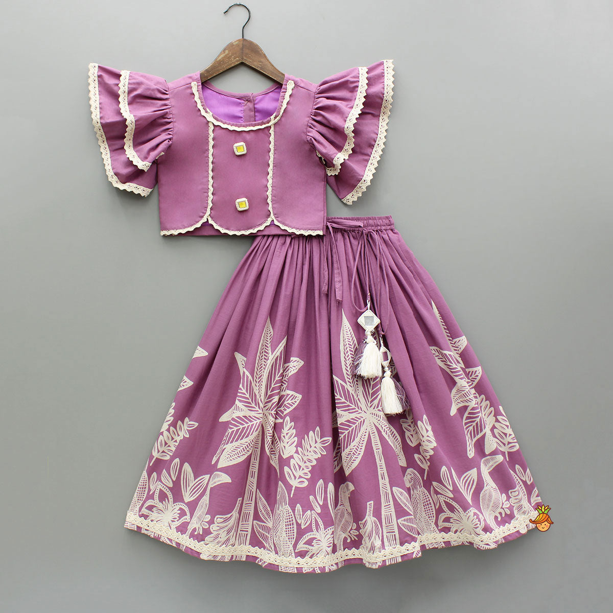 Purple Printed Top And Lehenga