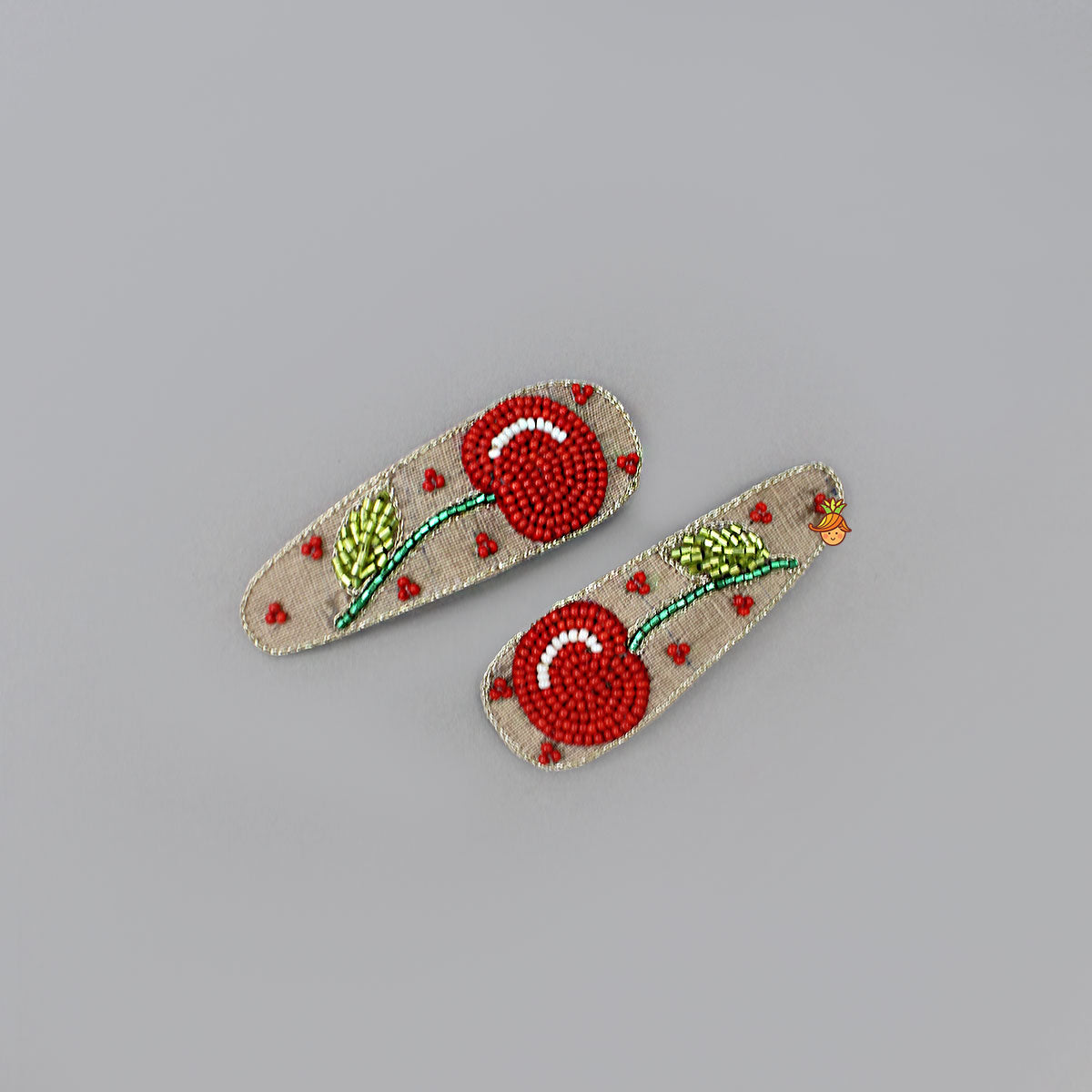 Hand Embroidered Cherry Hair Clips