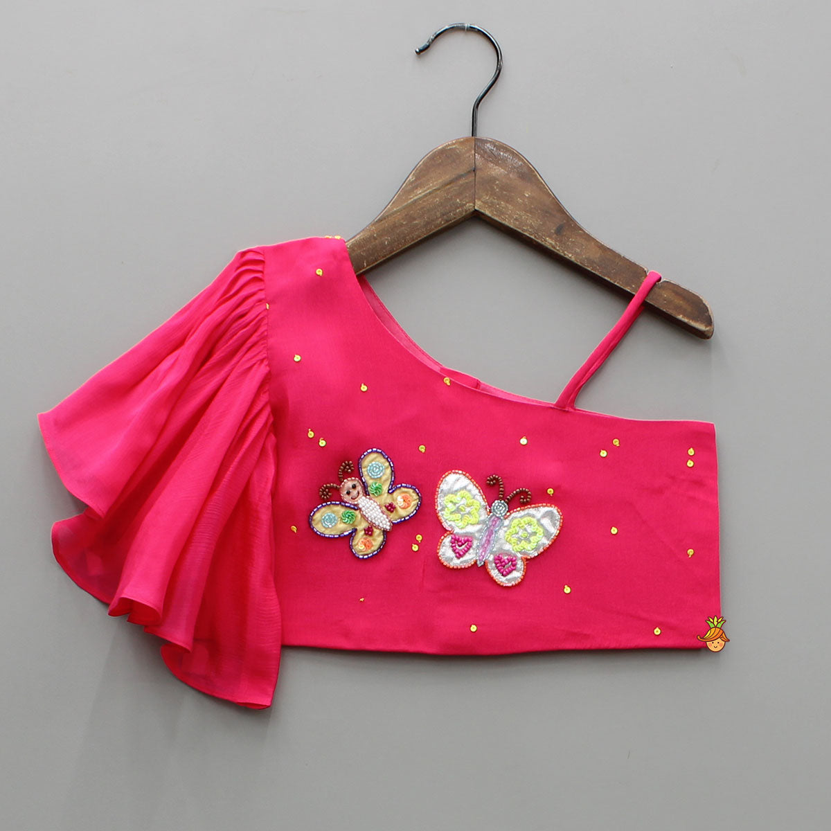 Pink Embroidered One Shoulder Top And Lehenga With Dupatta