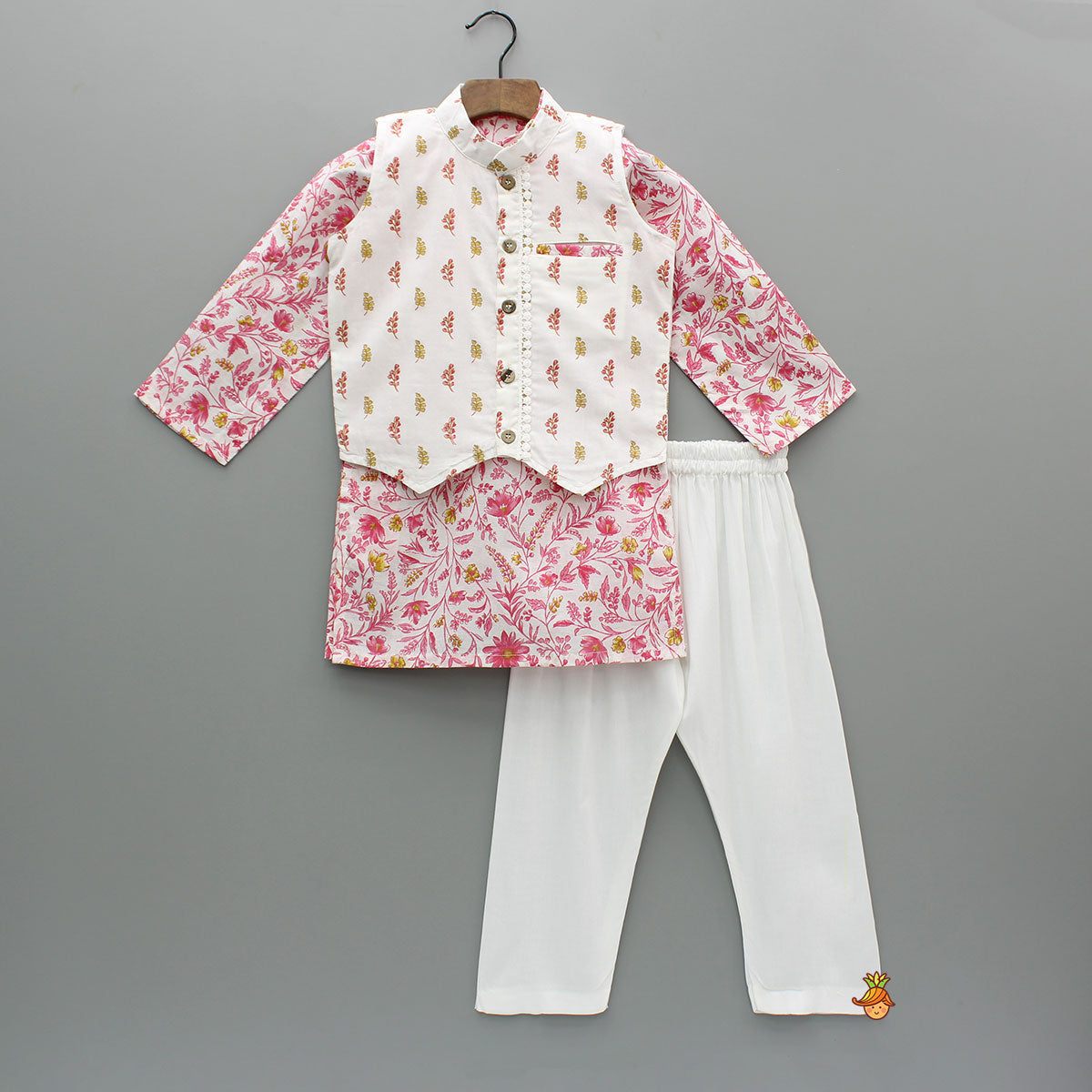 Floral Printed Kurta And Jacket With Pyjama
