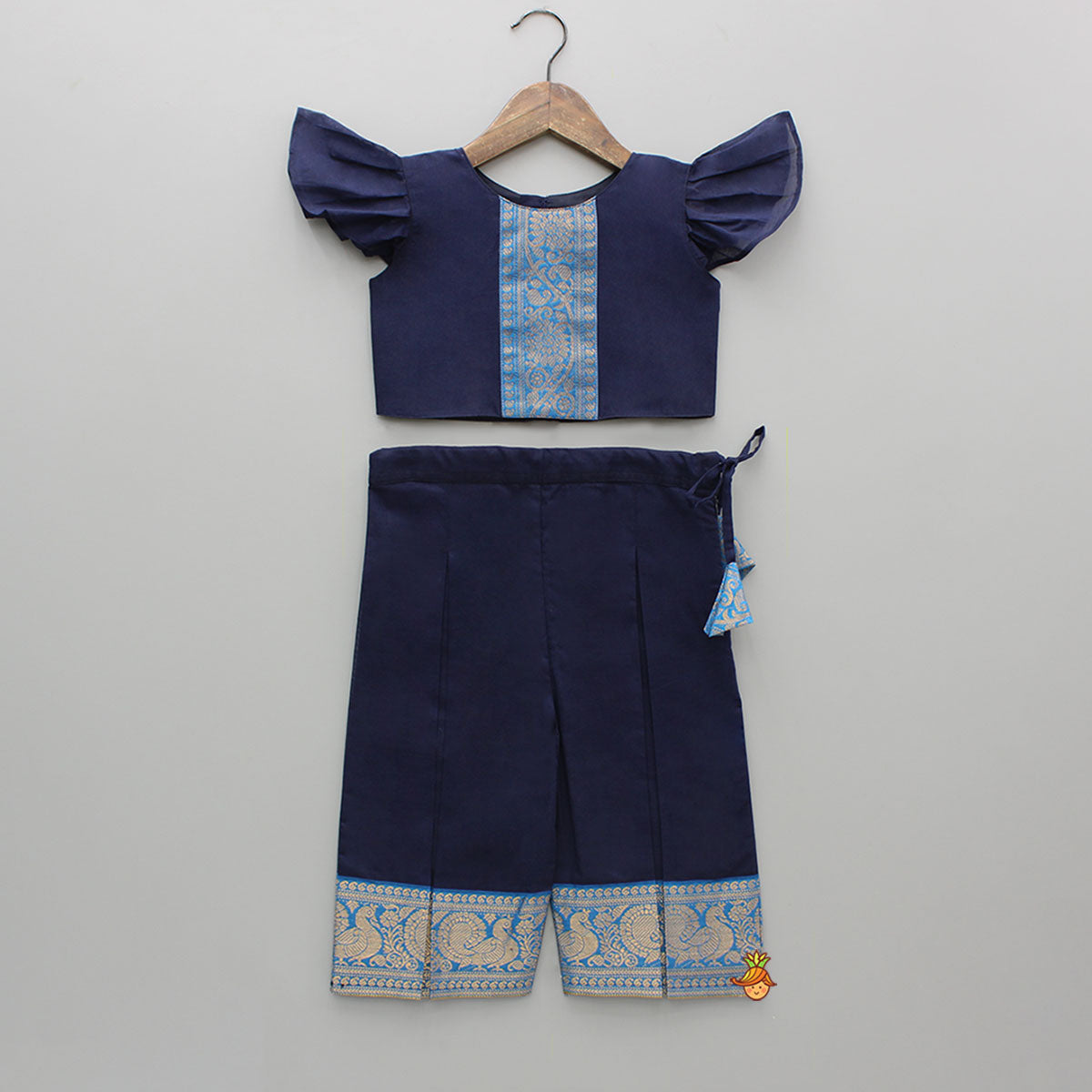 Blue Pattu Top With Matching Pant