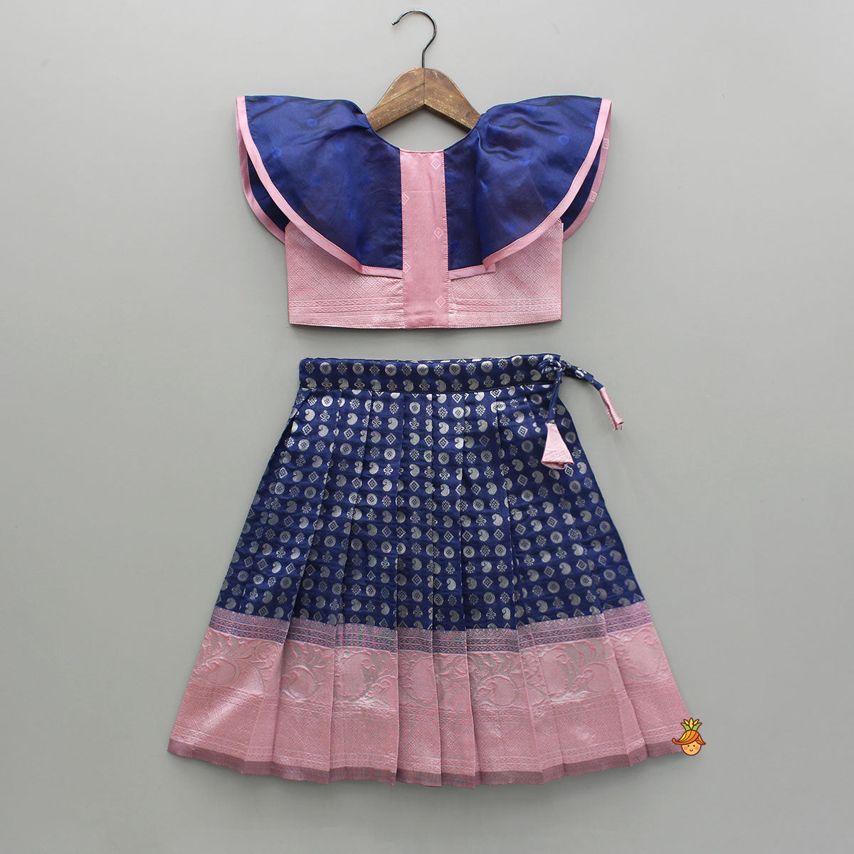 Stylish Pattu Top With Brocade Skirt