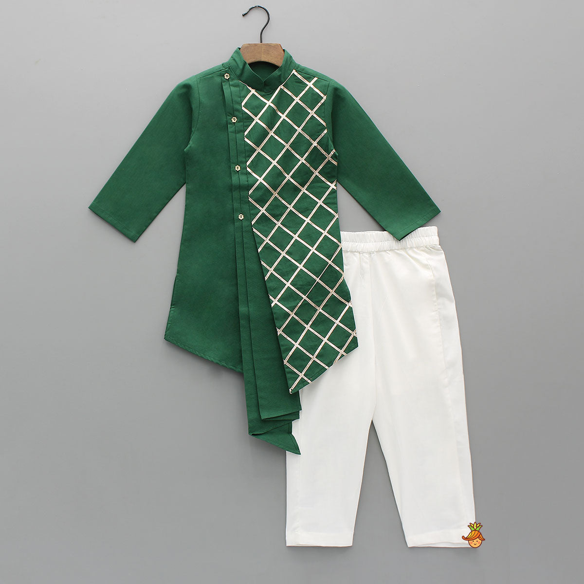 Green Pleated Asymmetric Stylish Kurta With Pant