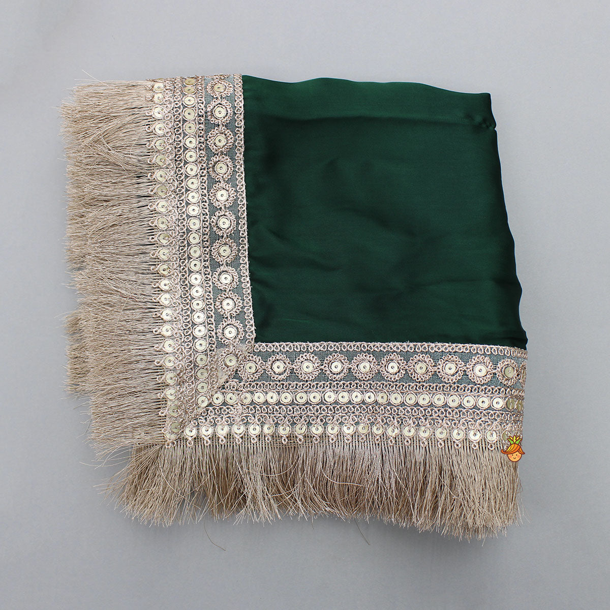 Green Stylish Overlap Halter Neck Gota Lace Detailed Top And Lehenga With Dupatta