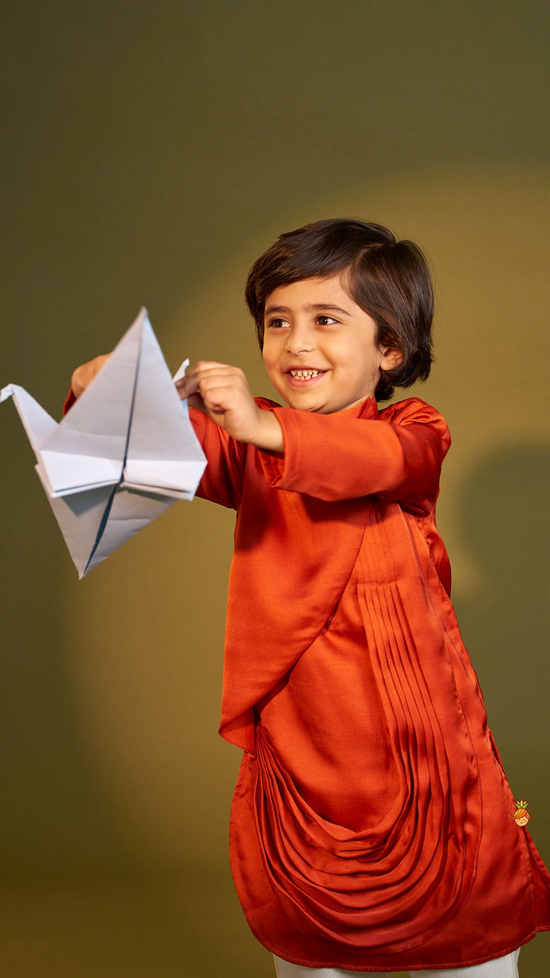 Rust Flap Kurta With Pleated Drape Detailing And Pant