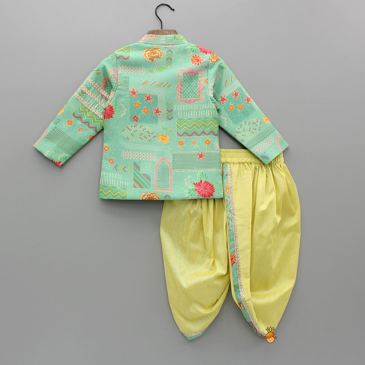 Green Printed Lace Detailed Sherwani And Dhoti