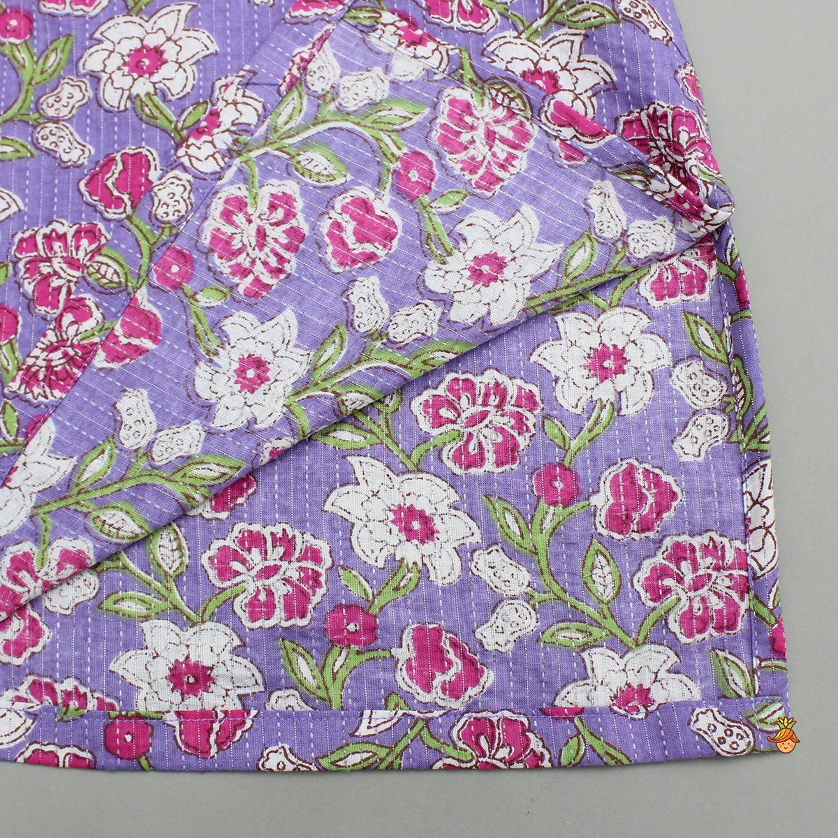 Purple Floral Printed Kurta With Yellow Jacket And Pyjama