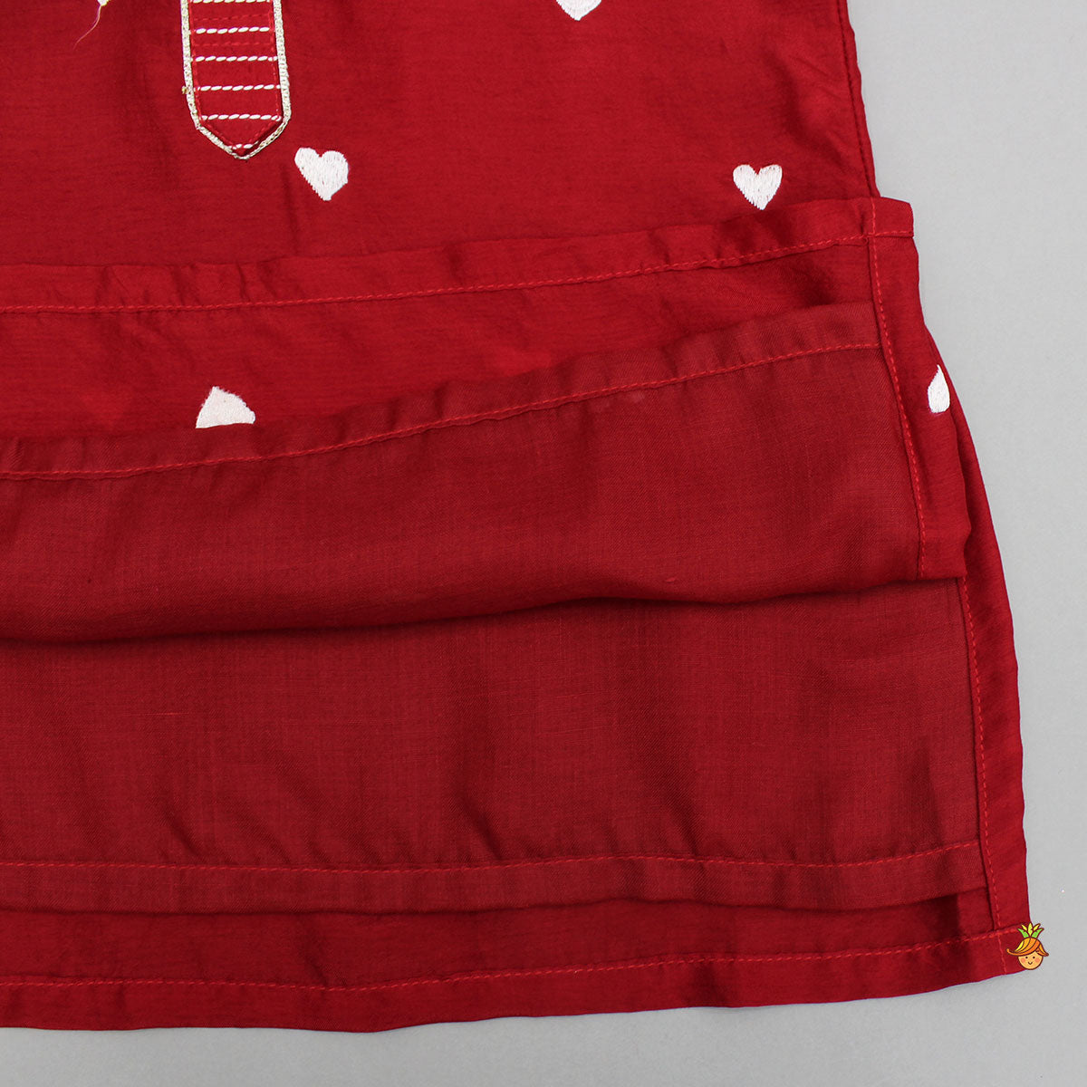 Red Heart Embroidered Kurta And Pyjama