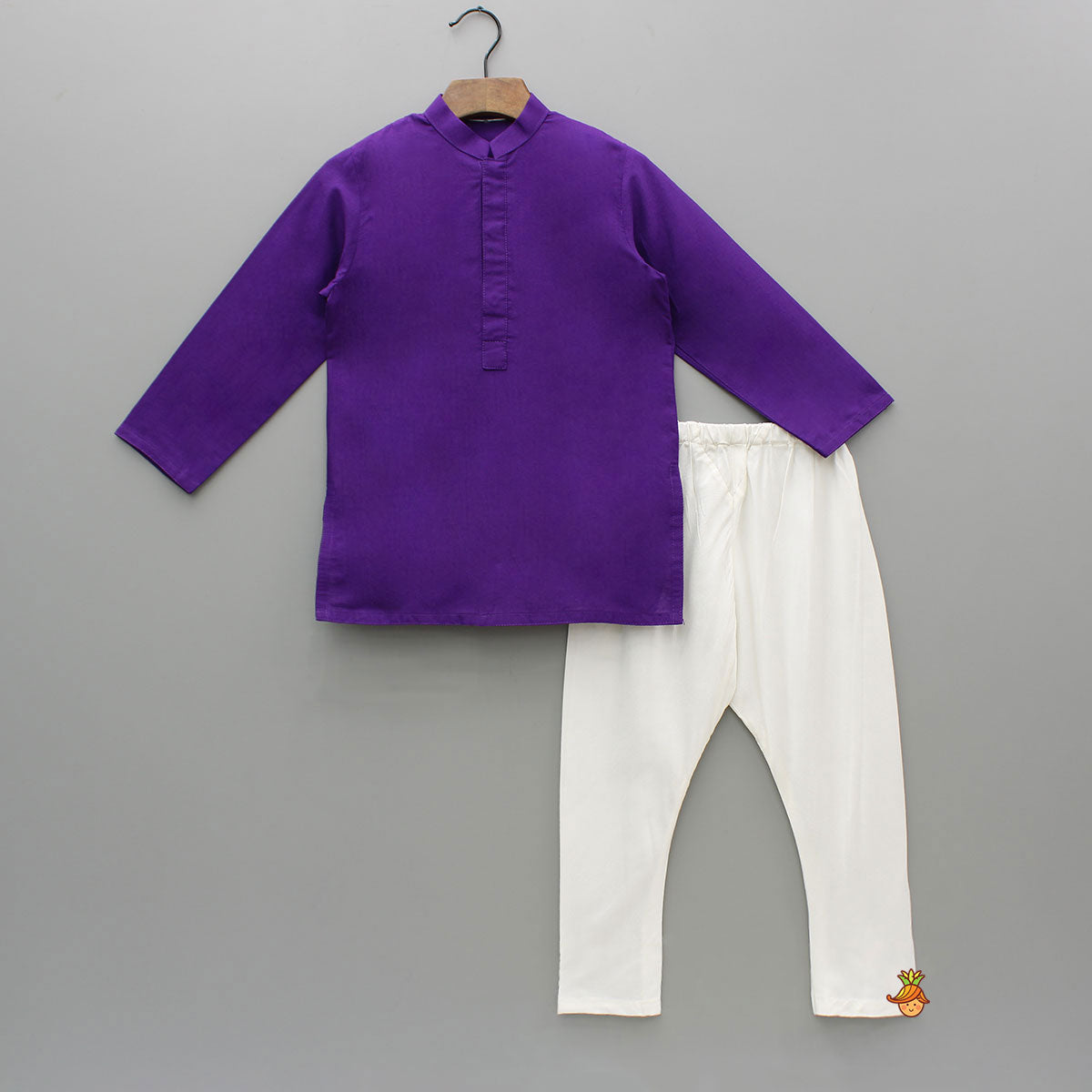 Purple Kurta With Bird Embroidered Jacket And Pyjama