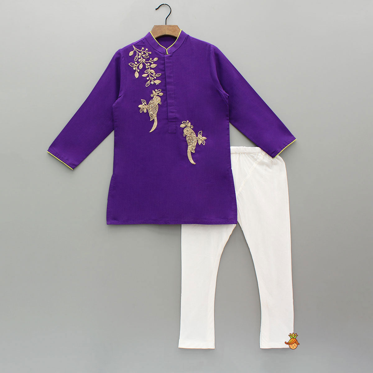 Purple Bird Embroidered Kurta And Pyjama