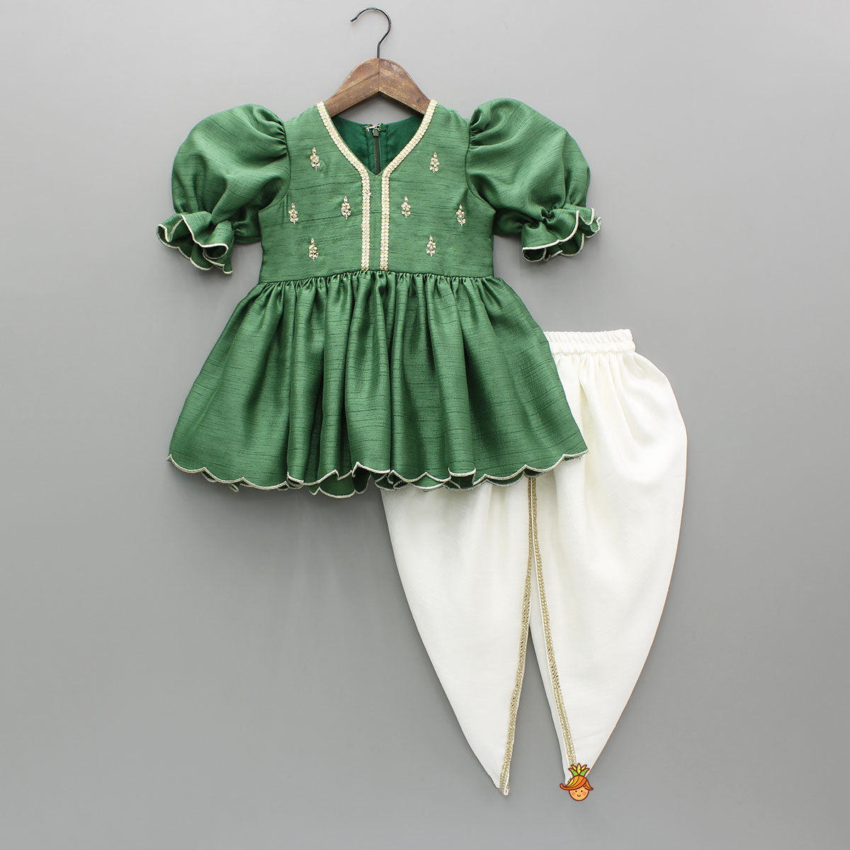 Green Embroidered Kurti And Tulip Dhoti