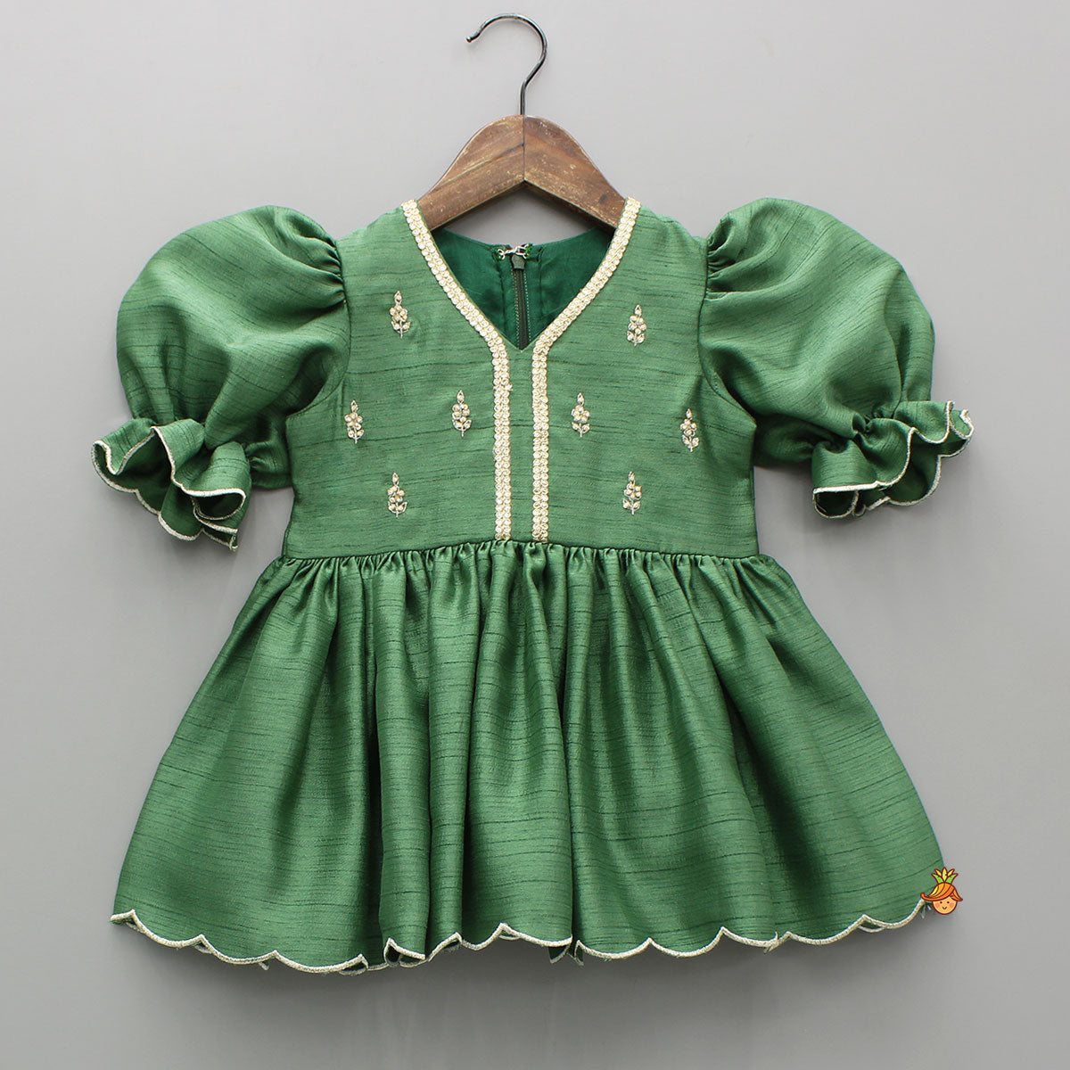 Green Embroidered Kurti And Tulip Dhoti