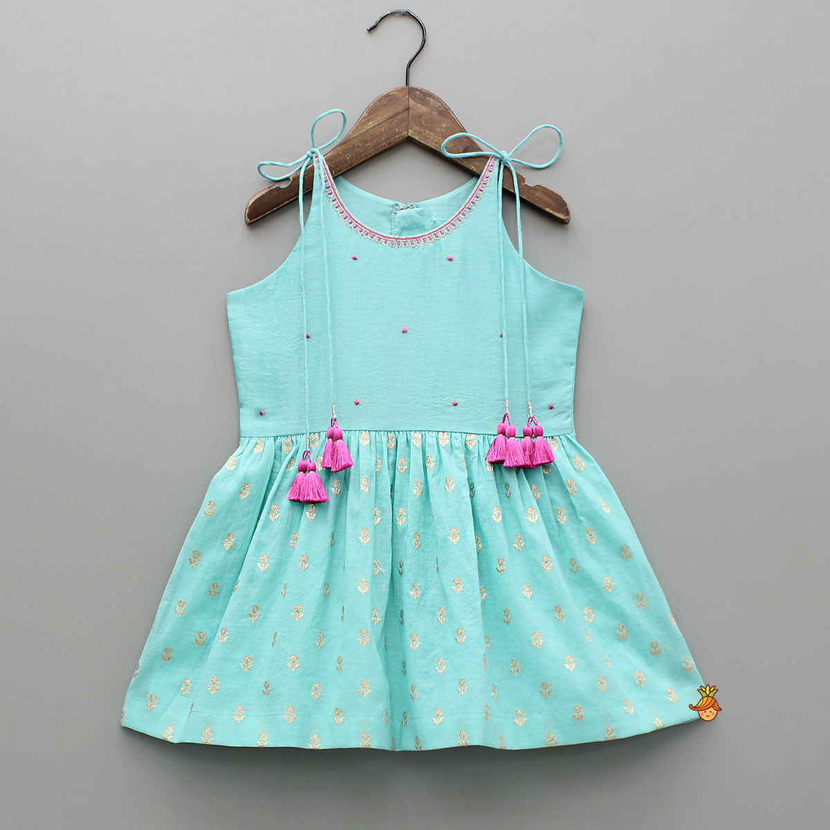 Blue Embroidered Strappy Kurti And Tiered Sharara With Dupatta