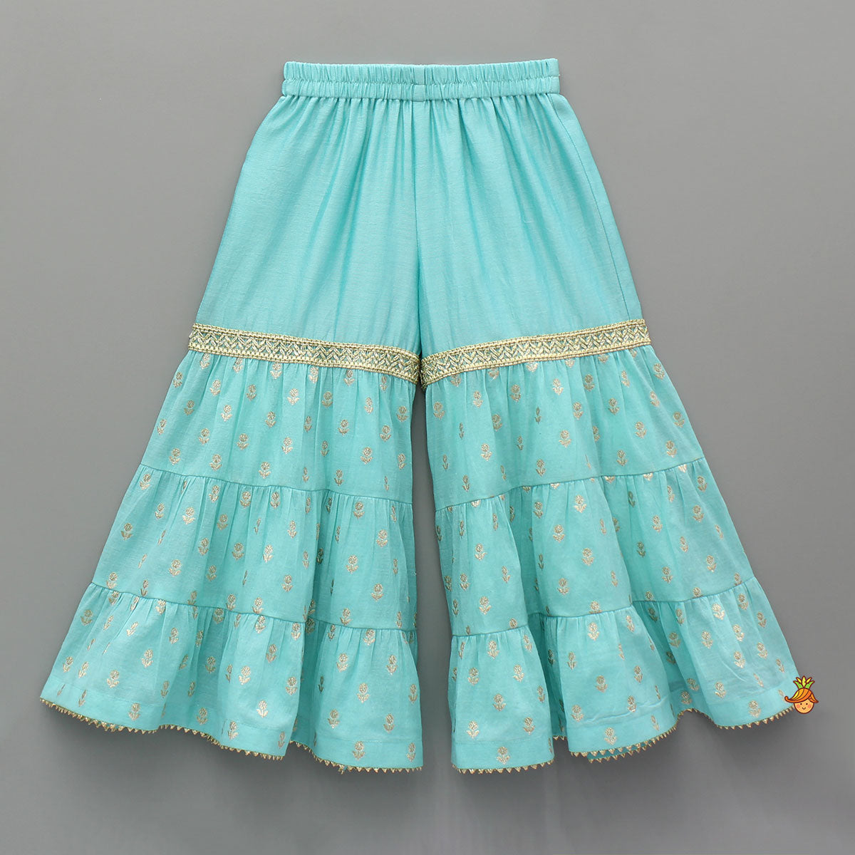 Blue Embroidered Strappy Kurti And Tiered Sharara With Dupatta